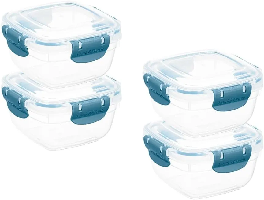 Superio Plastic Food Storage Containers with Airtight Lids, 4 Pack- 16 Oz, BPA Free, Leakproof, Stackable, Microwave, Dishwasher, Freezer Safe, Blue