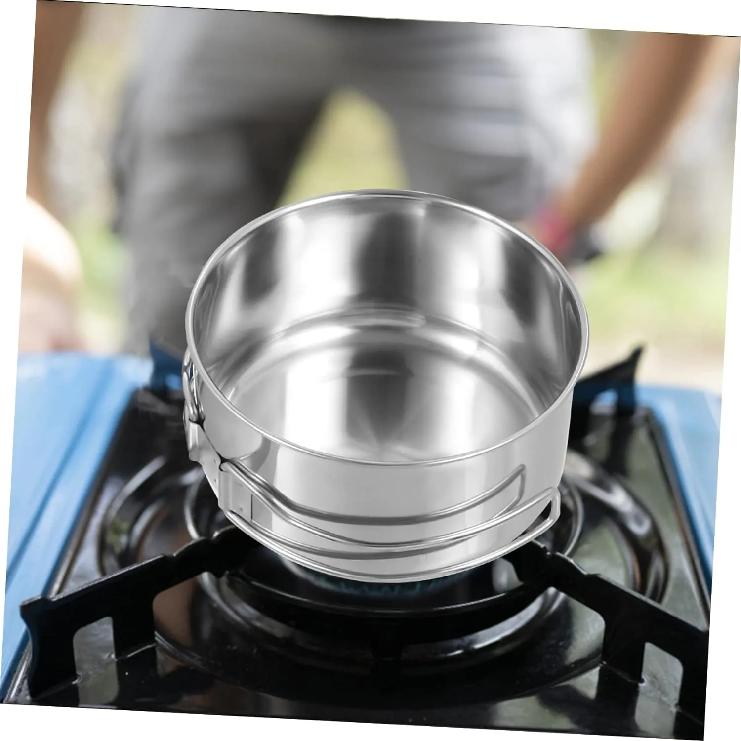 SUPVOX Stainless Steel Camping Cookware Lightweight Stackable Cooking Pots and Pans for Outdoor Cooking Picnics