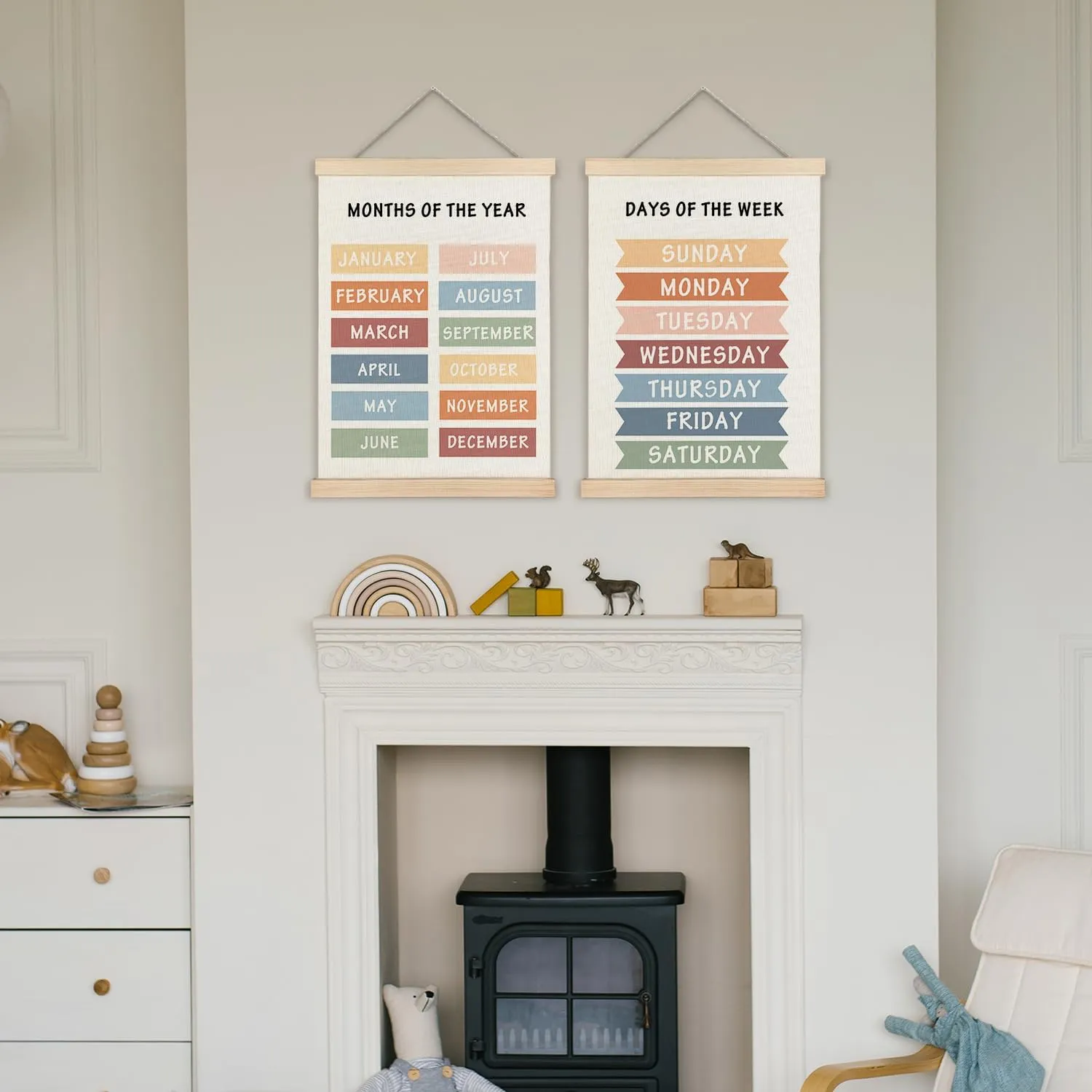 Supwhd Days of the Week Posters for Classroom, Days of the Week Learning Posters Wall Decor for Nursery Kids Room Playroom Classroom Preschool, Days of the Week Poster Hanger Frame, 16x24 Inches