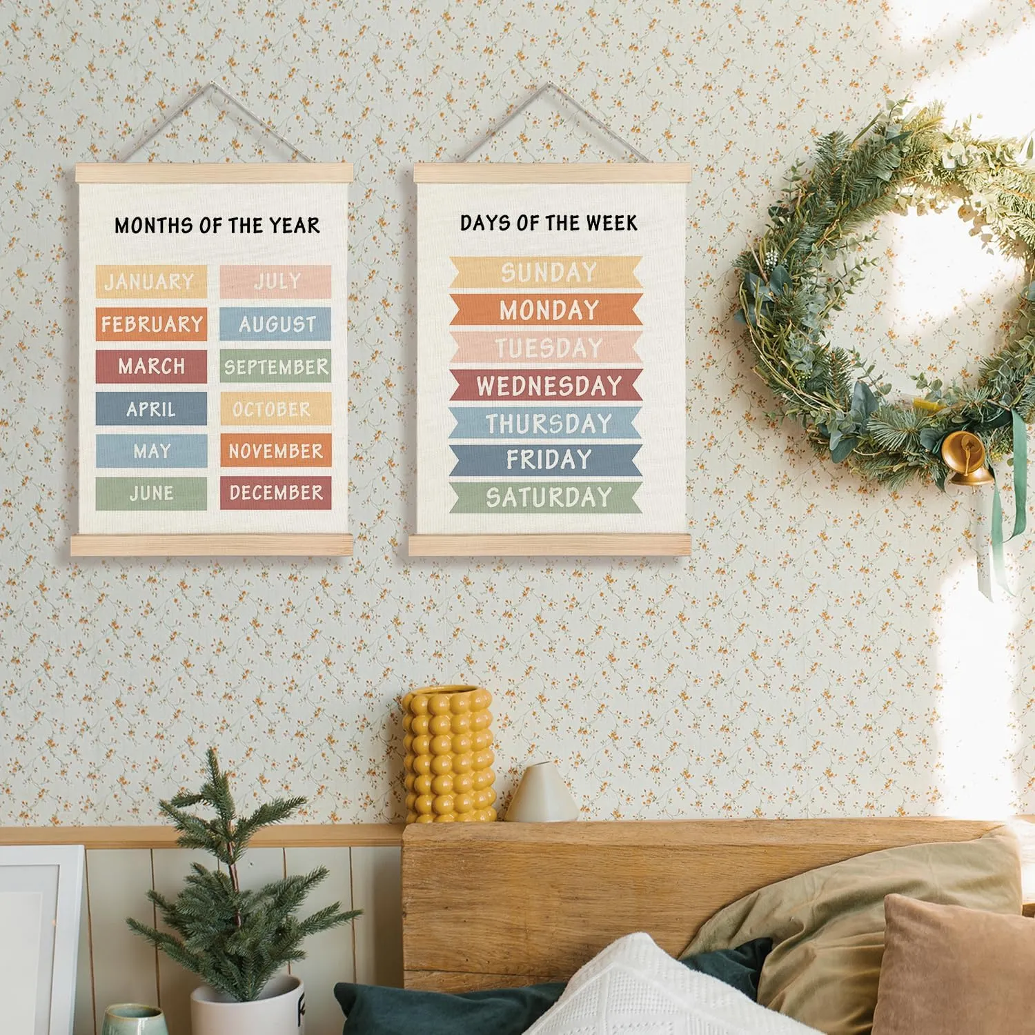 Supwhd Days of the Week Posters for Classroom, Days of the Week Learning Posters Wall Decor for Nursery Kids Room Playroom Classroom Preschool, Days of the Week Poster Hanger Frame, 16x24 Inches