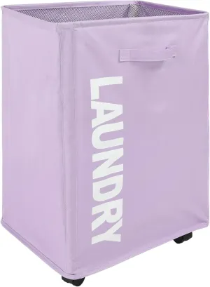 Surblue Slim Laundry Basket with Wheels Collapsible Laundry Hamper with Handle Home Corner Storage Bins Foldable Waterproof Rolling Dirty Clothes Hamper, Purple, XL