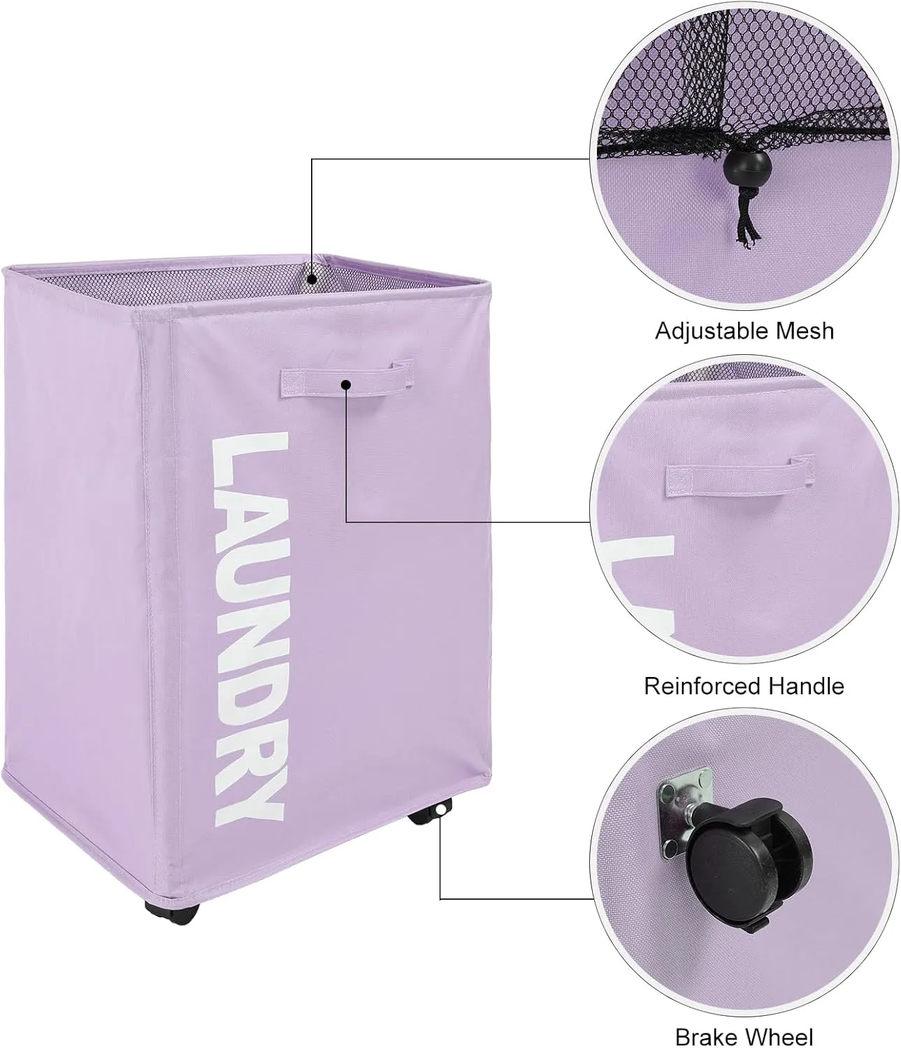 Surblue Slim Laundry Basket with Wheels Collapsible Laundry Hamper with Handle Home Corner Storage Bins Foldable Waterproof Rolling Dirty Clothes Hamper, Purple, XL