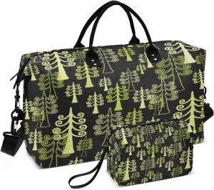 susiyo Green Spruce Trees Expandable Travel Duffle Bag, Large Weekender Overnight Bags and Adjustable Strap, Carry On Shoulder Tote Bag, Gym Duffel Bag with Toiletry Bags for Hospital