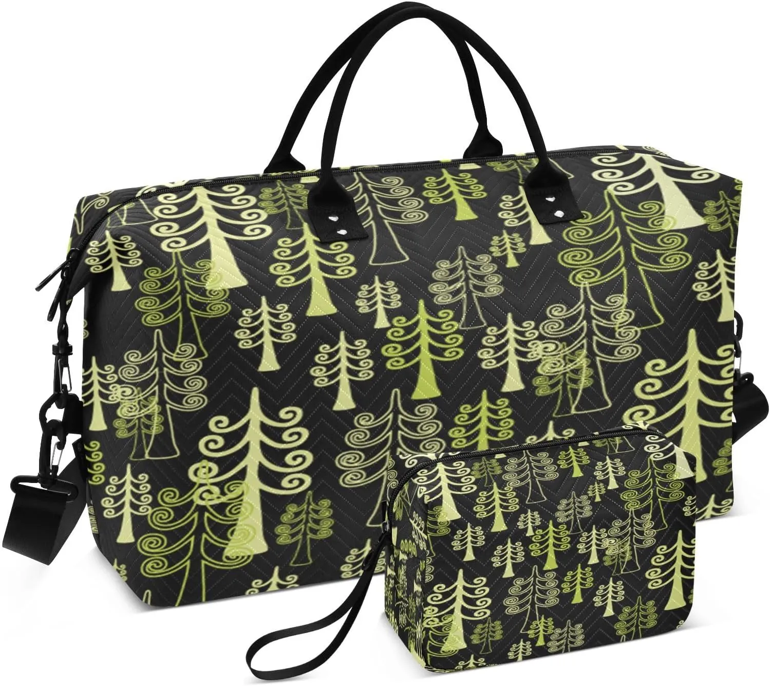 susiyo Green Spruce Trees Expandable Travel Duffle Bag, Large Weekender Overnight Bags and Adjustable Strap, Carry On Shoulder Tote Bag, Gym Duffel Bag with Toiletry Bags for Hospital