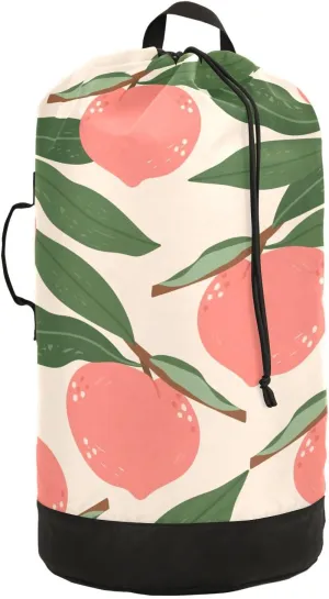 susiyo Juicy Peaches Green Leaves Laundry Bag with Shoulder Straps Large Drawstring Laundry Bag for Dorm Apartment