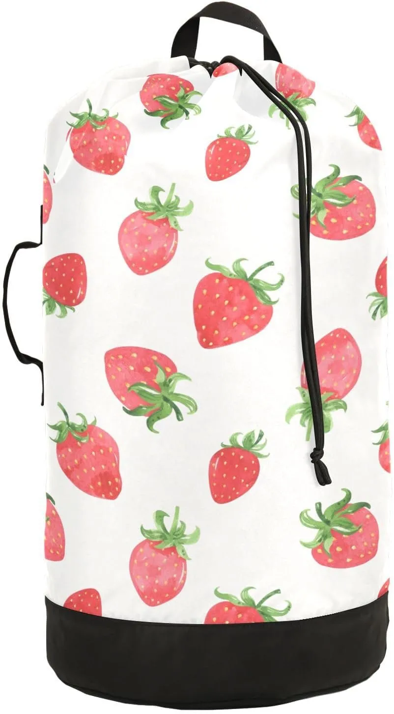 susiyo Juicy Strawberry Laundry Bag with Shoulder Straps Large Drawstring Laundry Bag for Dorm Apartment