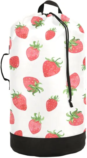 susiyo Juicy Strawberry Laundry Bag with Shoulder Straps Large Drawstring Laundry Bag for Dorm Apartment