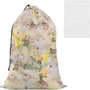 susiyo Poetic Art Flowers Laundry Bags, Large Dirty Clothes Storage Bag with Drawstring, Easy Fit a Laundry Hamper or Basket, 28x36 inches