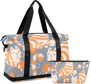 susiyo Travel Duffel Bags for Women, Happy Cats Playing Wool Sports Duffel Bags Gym Bags with Shoes Compartment, Tote Bag Weekender Bag for Travelling