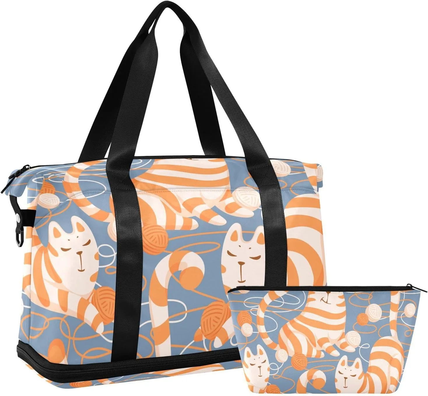 susiyo Travel Duffel Bags for Women, Happy Cats Playing Wool Sports Duffel Bags Gym Bags with Shoes Compartment, Tote Bag Weekender Bag for Travelling