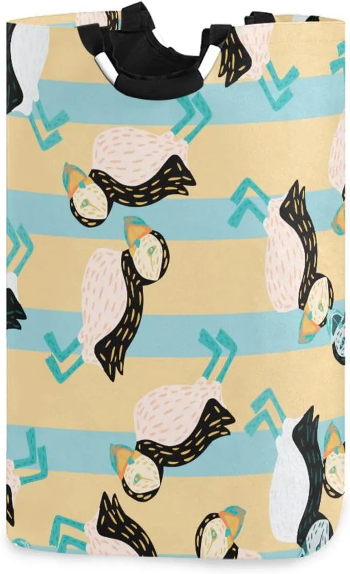 susiyo White Colored Puffin Bird Laundry Basket with Handles Large Storage Bin Collapsible Fabric Laundry Hamper Foldable Laundry Bag for Dirty Clothes Toy Bins Gift Baskets Bedroom Baby Nursery