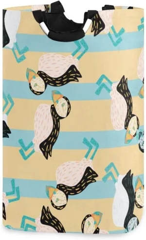 susiyo White Colored Puffin Bird Laundry Basket with Handles Large Storage Bin Collapsible Fabric Laundry Hamper Foldable Laundry Bag for Dirty Clothes Toy Bins Gift Baskets Bedroom Baby Nursery