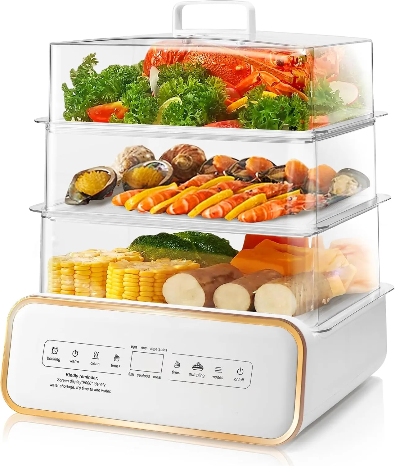 SUSTEAS Food Steamer for Cooking - 17QT Vegetable Steamer with 24H Booking & 60Min Timer, Electric Steamer with Digital Display and 3 Tier Stackable Trays, Auto Shut-Off & Boil Dry Protection