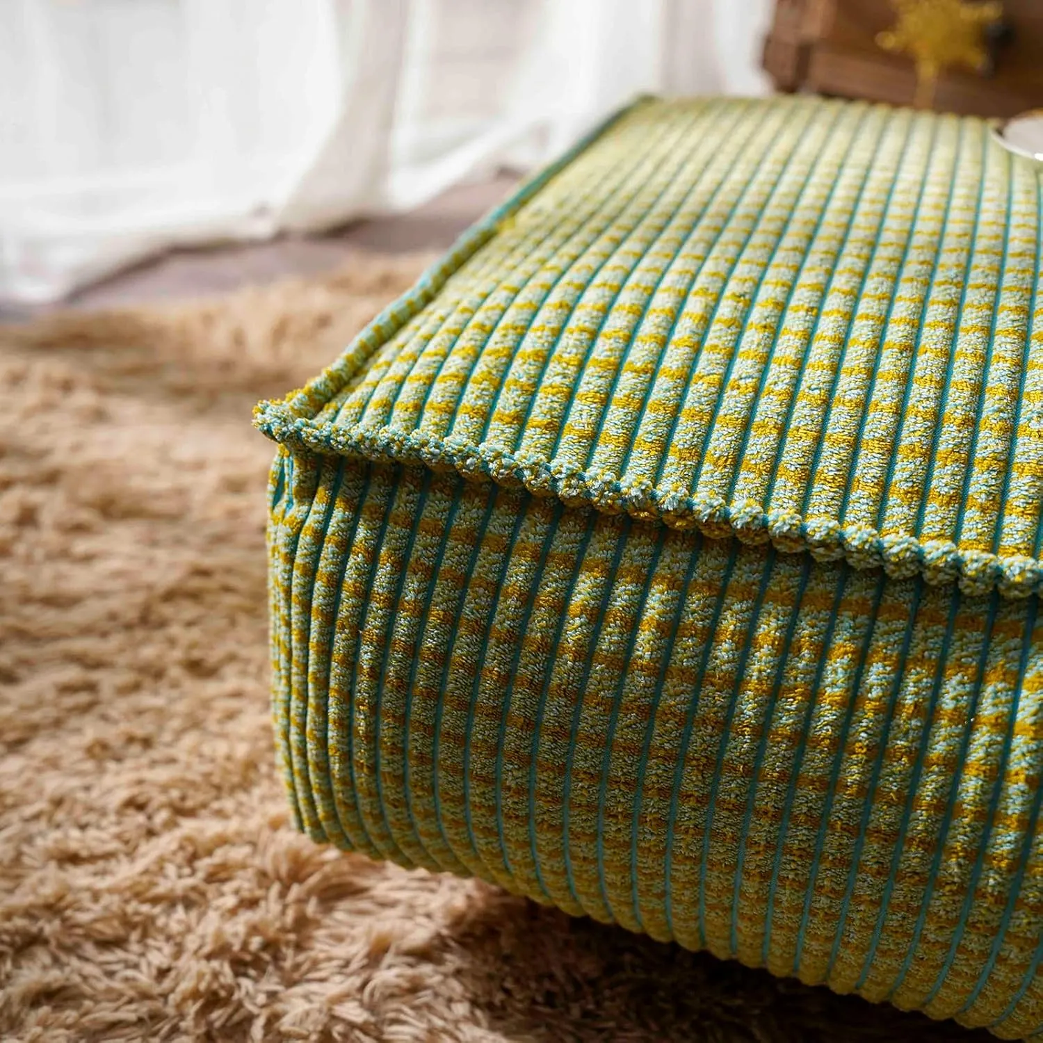 SUTAVIA Pouf Ottoman Cover Unstuffed Pouf Seat Decorative Soft Storage Bean Bag 20x20x8 Inches Square Floor Footrest for Living Room Bedroom (Blue Green, Square)