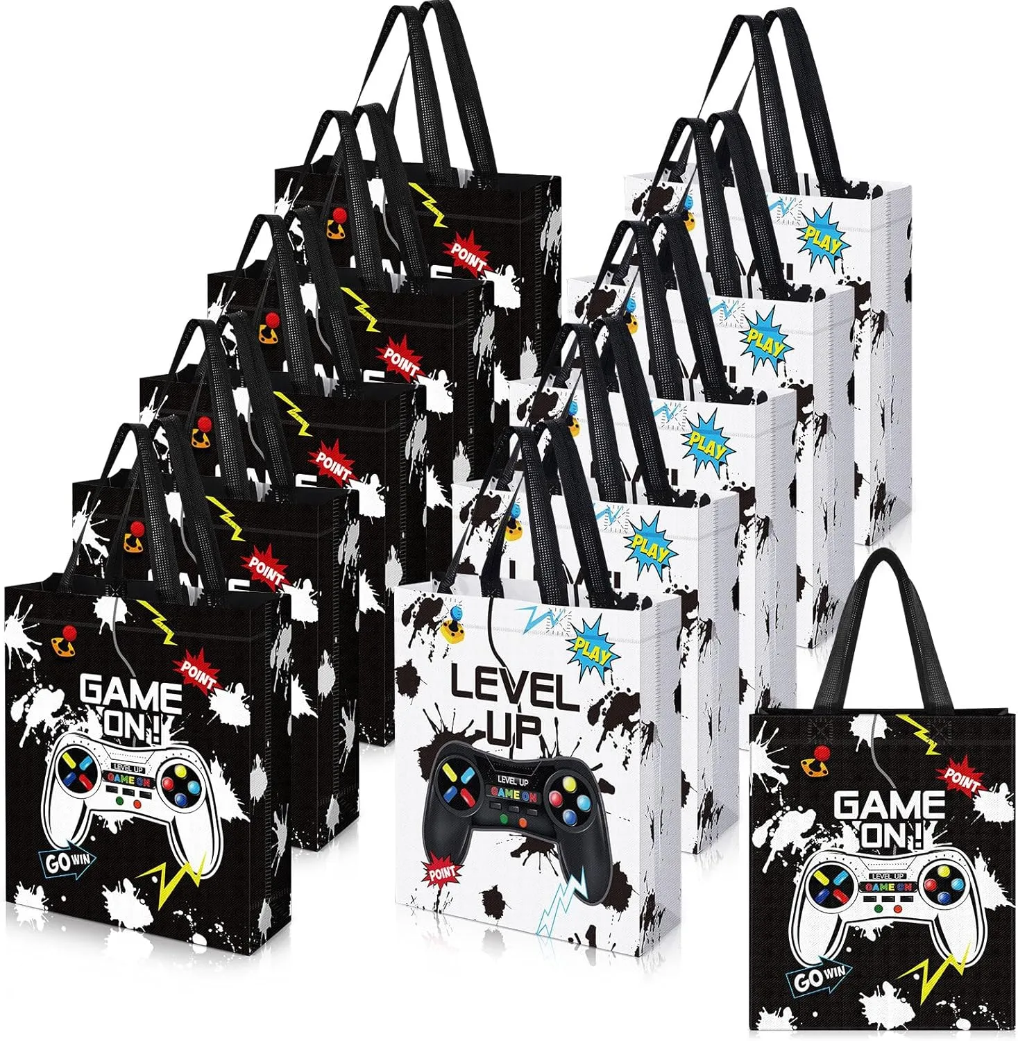 Sweetude 30 Pcs Video Game Gift Bag with Handle Game Party Supplies Reusable Gaming Non Goody Bag for Girl Boy, 2 Styles