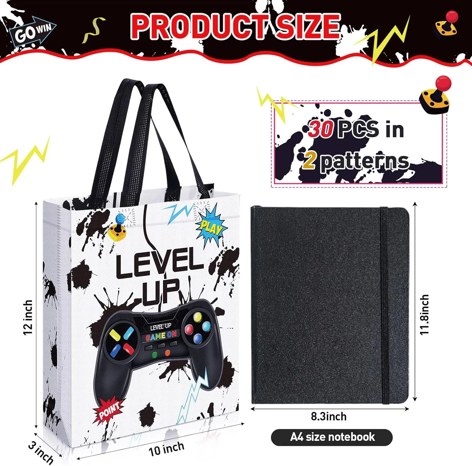 Sweetude 30 Pcs Video Game Gift Bag with Handle Game Party Supplies Reusable Gaming Non Goody Bag for Girl Boy, 2 Styles