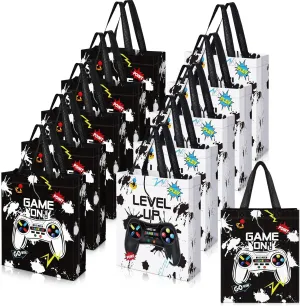 Sweetude 30 Pcs Video Game Gift Bag with Handle Game Party Supplies Reusable Gaming Non Goody Bag for Girl Boy, 2 Styles