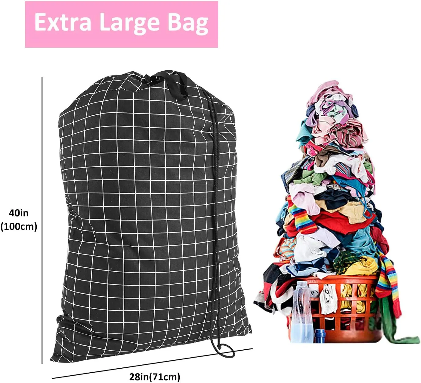 SWISSELITE Heavy Duty Laundry Drawstring Bag with Strap, 28 x 40 Inches Travel Dirty Clothes Bag for Laundromat and Household, 6 Color