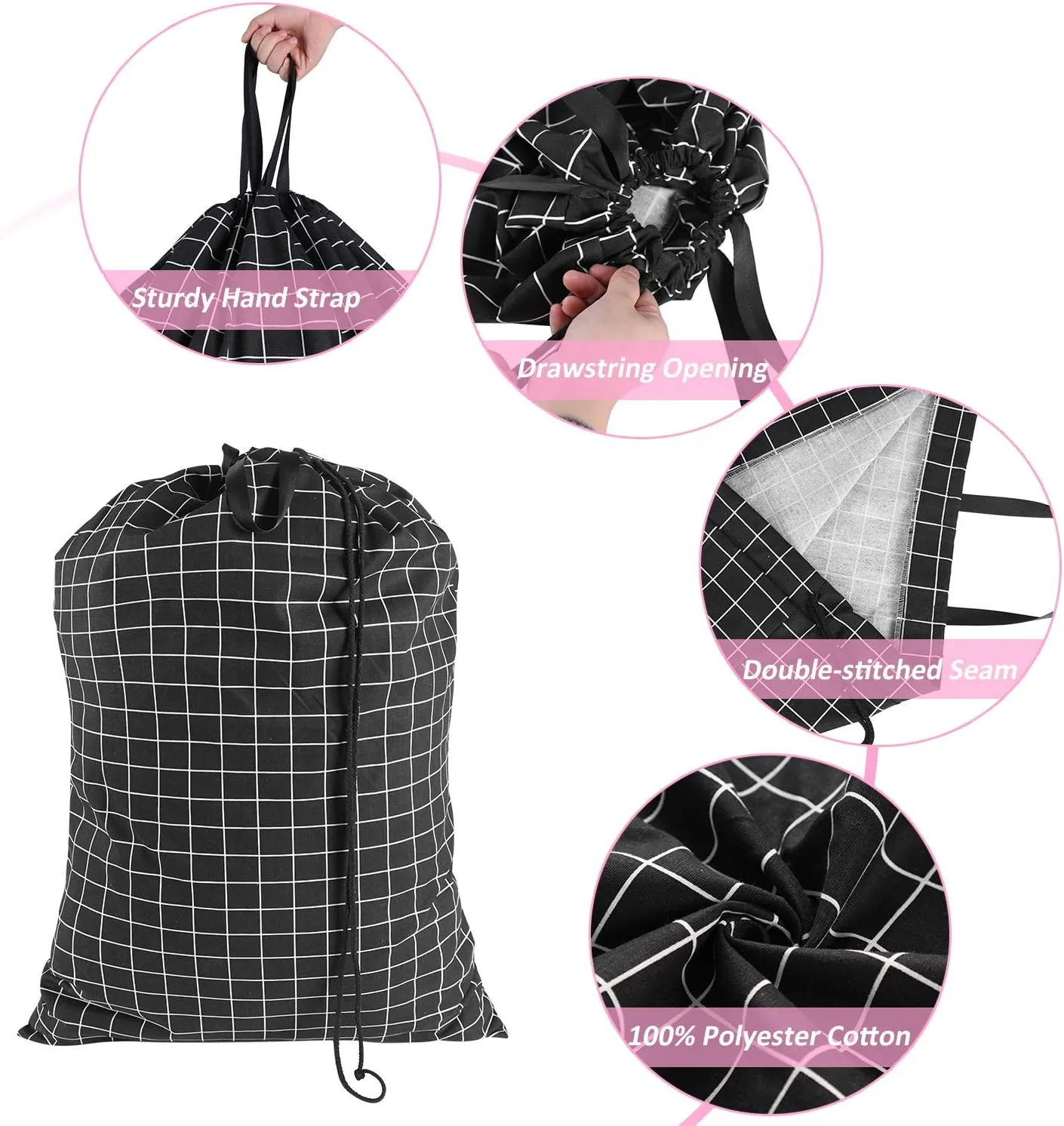SWISSELITE Heavy Duty Laundry Drawstring Bag with Strap, 28 x 40 Inches Travel Dirty Clothes Bag for Laundromat and Household, 6 Color