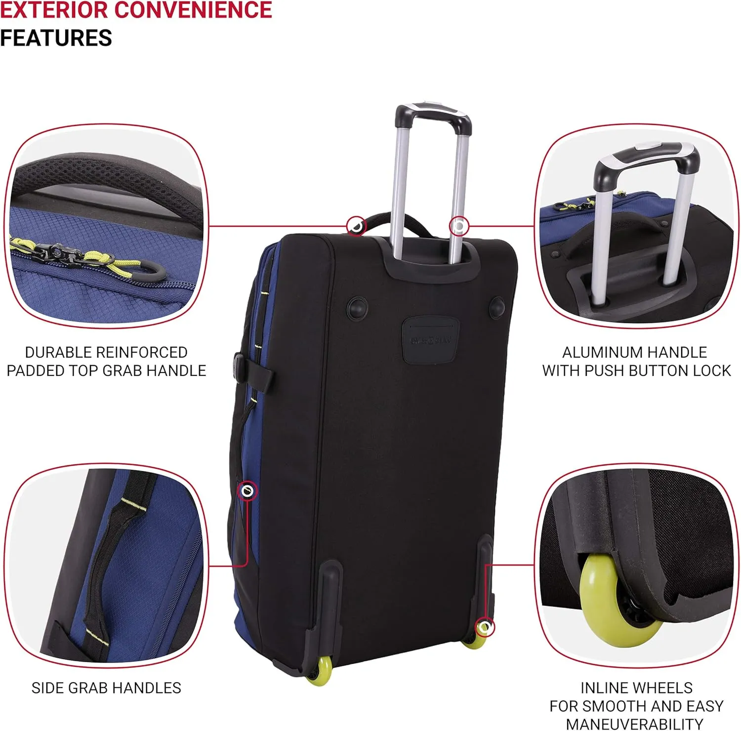SwissGear Apex Exec Wheeled Rolling Duffel, 8-Day Capacity, Soft-Shell Luggage, Men's and Women's - Blue/Green