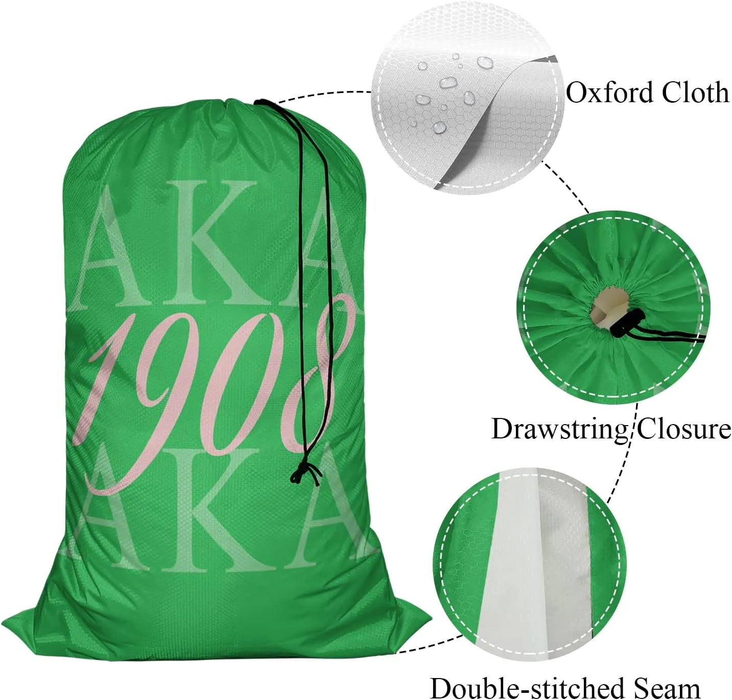 Swono AKA 1908 Washing Toy Storage Heavy Duty Basket Laundry Bag with Drawstring As Known As Abbreviation Cool Hip Hop Style Folding Organizer for Travel Oxford Cloth, Washing Machine, Green Pink