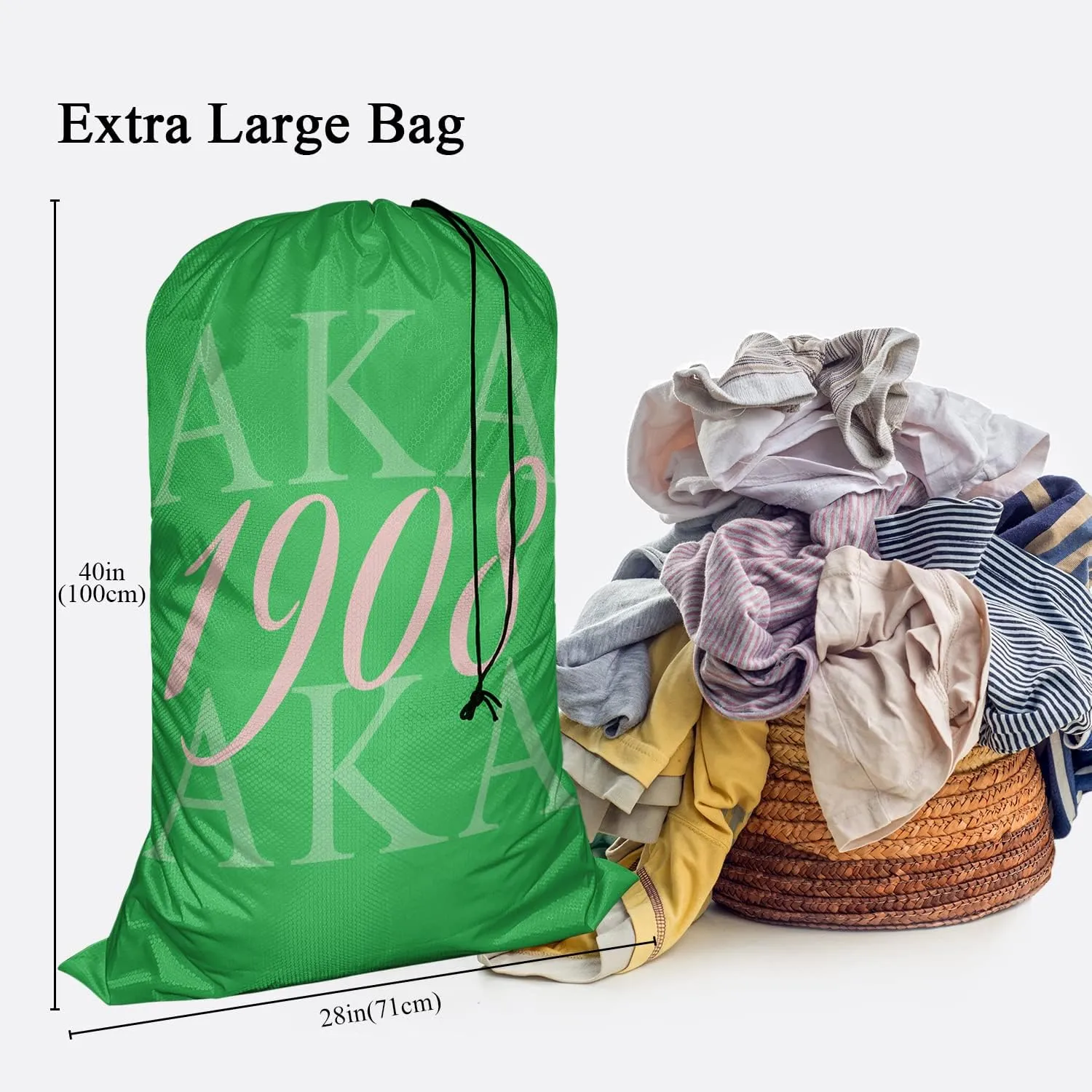 Swono AKA 1908 Washing Toy Storage Heavy Duty Basket Laundry Bag with Drawstring As Known As Abbreviation Cool Hip Hop Style Folding Organizer for Travel Oxford Cloth, Washing Machine, Green Pink