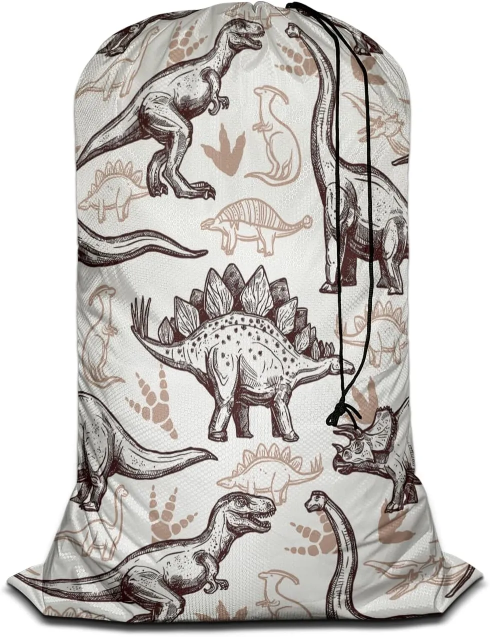 Swono Dinosaur Sketch Heavy Duty Large Laundry Bags 1 Pcs 28 x 40 Inch Animal Footprints Doodle Drawstring Travel Organizer Bag Fit Hamper Basket Tear Resistant Dirty Cloth Big Storage, Oxford Cloth