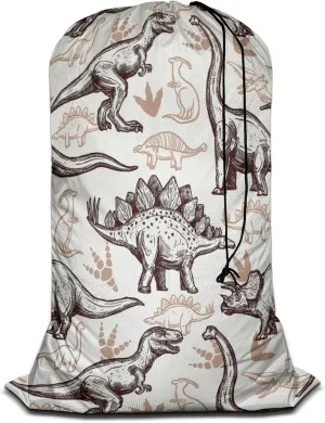 Swono Dinosaur Sketch Heavy Duty Large Laundry Bags 1 Pcs 28 x 40 Inch Animal Footprints Doodle Drawstring Travel Organizer Bag Fit Hamper Basket Tear Resistant Dirty Cloth Big Storage, Oxford Cloth