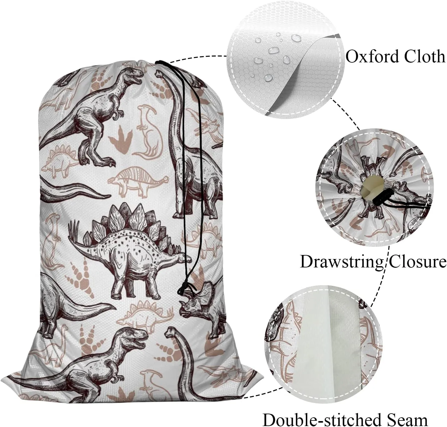 Swono Dinosaur Sketch Heavy Duty Large Laundry Bags 1 Pcs 28 x 40 Inch Animal Footprints Doodle Drawstring Travel Organizer Bag Fit Hamper Basket Tear Resistant Dirty Cloth Big Storage, Oxford Cloth