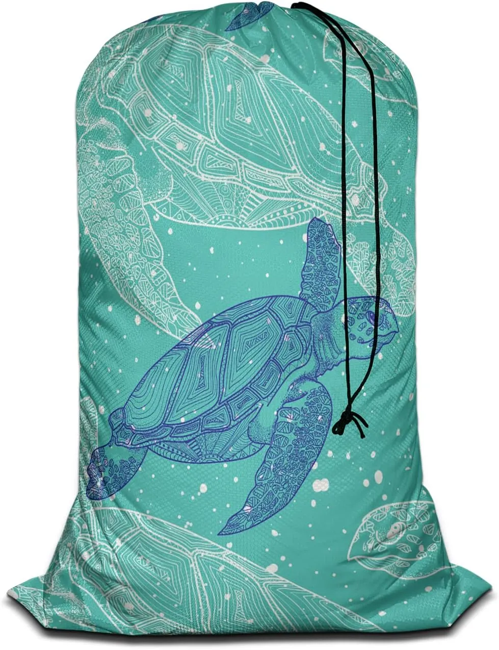 Swono Drawstring Laundry Bag Sea Turtles Sea Creature Sea Life Ocean Animal Underwater Blue Mandala Oversize Storage/Travel Bag for Home - Measures 28 x 40 Inches