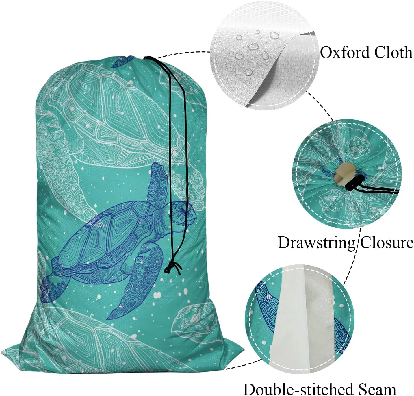 Swono Drawstring Laundry Bag Sea Turtles Sea Creature Sea Life Ocean Animal Underwater Blue Mandala Oversize Storage/Travel Bag for Home - Measures 28 x 40 Inches