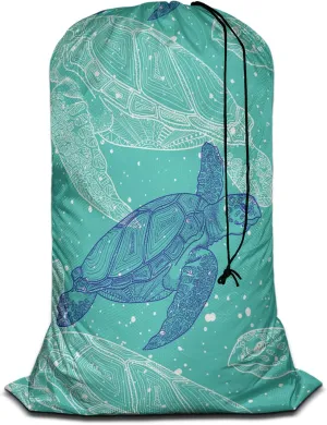 Swono Drawstring Laundry Bag Sea Turtles Sea Creature Sea Life Ocean Animal Underwater Blue Mandala Oversize Storage/Travel Bag for Home - Measures 28 x 40 Inches
