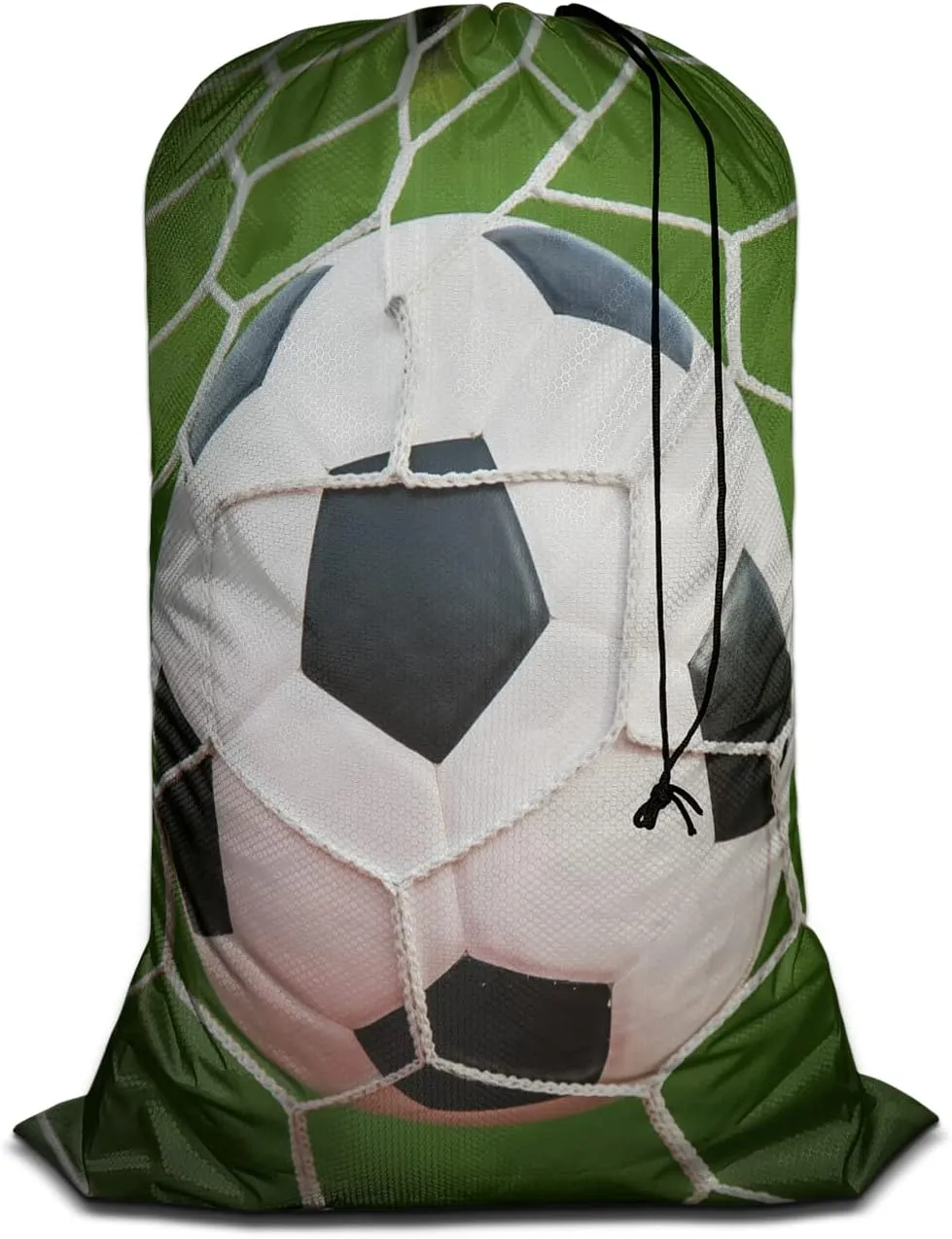 Swono Football Extra Large Travel Laundry Bag, Rip-Stop Dirty Clothes Bag with Drawstring, Soccer Game In Goal Net Green Grass Field Heavy Duty Travel Laundry Bag, Oxford Cloth, Machine Wash