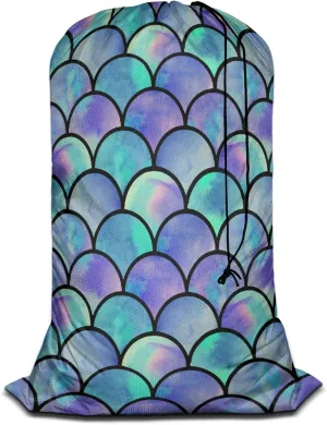 Swono Heavy Duty Large Laundry Bag Mermaid Scales 1 Pack 28 x 40 Inch, Watercolor Rainbow Sea Life XL Drawstring Travel Organizer Bag Tear Resistant Dirty Cloth Storage 4 Loads of Clothes, Ocean Theme
