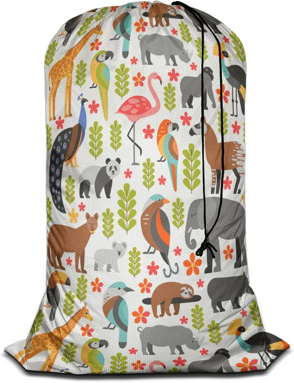 Swono Laundry Basket Clothes Hamper Bag Wild Animal Tropical Animals Puma Panda Koala Elephant Peacock Toucan Collapsible Dirty Clothes Storage Laundry Organizer