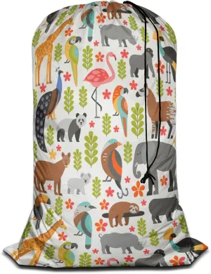 Swono Laundry Basket Clothes Hamper Bag Wild Animal Tropical Animals Puma Panda Koala Elephant Peacock Toucan Collapsible Dirty Clothes Storage Laundry Organizer