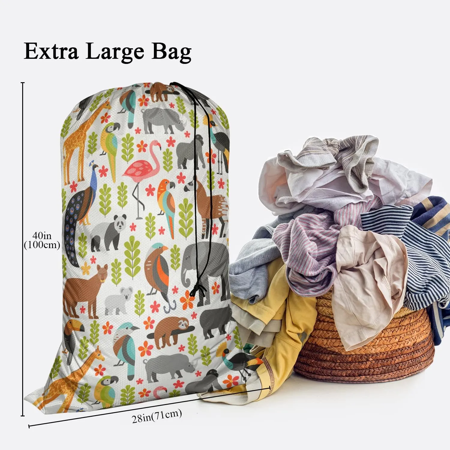 Swono Laundry Basket Clothes Hamper Bag Wild Animal Tropical Animals Puma Panda Koala Elephant Peacock Toucan Collapsible Dirty Clothes Storage Laundry Organizer