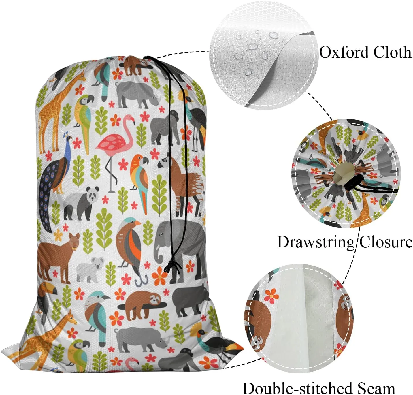 Swono Laundry Basket Clothes Hamper Bag Wild Animal Tropical Animals Puma Panda Koala Elephant Peacock Toucan Collapsible Dirty Clothes Storage Laundry Organizer