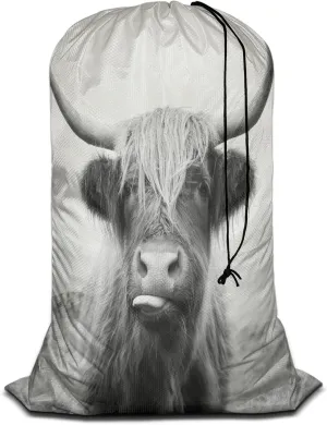Swono Scottish Highland Cow Extra Large Travel Laundry Bag, Rip-Stop Dirty Clothes Shoulder Bag with Drawstring, Funny Animal Farm Mammal Wildlife Heavy Duty Travel Laundry Bag, 28x40 Inch
