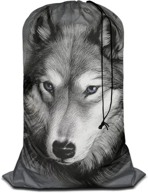 Swono Wolf Portrait Laundry Bag with Drawstring Straps, Heavy Duty Extra Large Laundry Bags for Laundromat, Household, Wildlife Cool Mammal Hunter Washable Travel Dirty Clothes Bag Hamper Liner, Grey