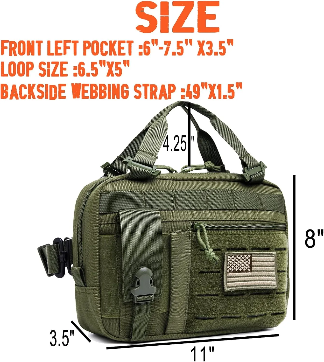 Tactical Molle Admin Pouch of Laser Cut Design,Medical EMT Organizer with Phone Pouch,EDC EMT Pack IFAK Tool Holder with US Patch (Large Green Include Accessories)