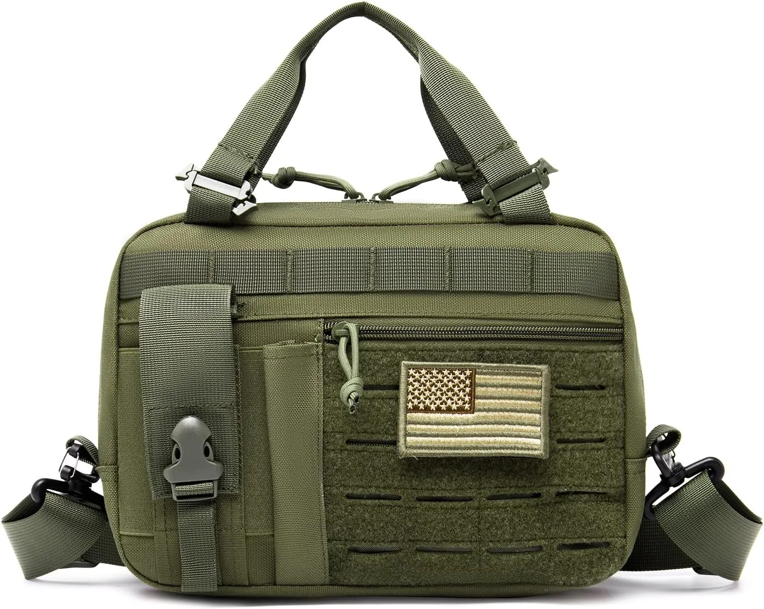 Tactical Molle Admin Pouch of Laser Cut Design,Medical EMT Organizer with Phone Pouch,EDC EMT Pack IFAK Tool Holder with US Patch (Large Green Include Accessories)