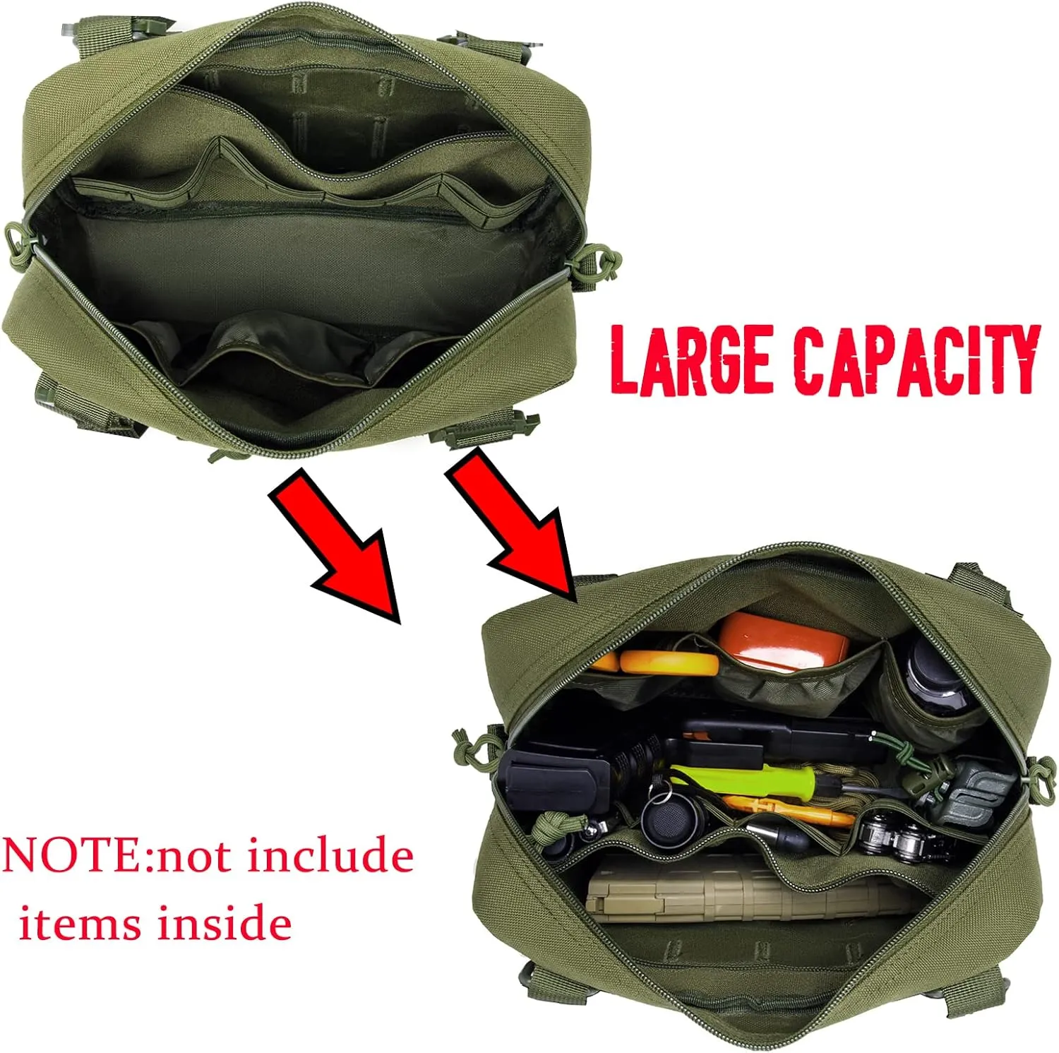 Tactical Molle Admin Pouch of Laser Cut Design,Medical EMT Organizer with Phone Pouch,EDC EMT Pack IFAK Tool Holder with US Patch (Large Green Include Accessories)