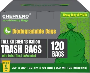 Tall Kitchen Biodegradable Trash Bags 13 Gallon (120 Bags) Eco-friendly Medium Green Garbage Bag 55 Liter Landfill-Friendly Can Liners Portable Camping Toilet Bags Made With epi (120 count)