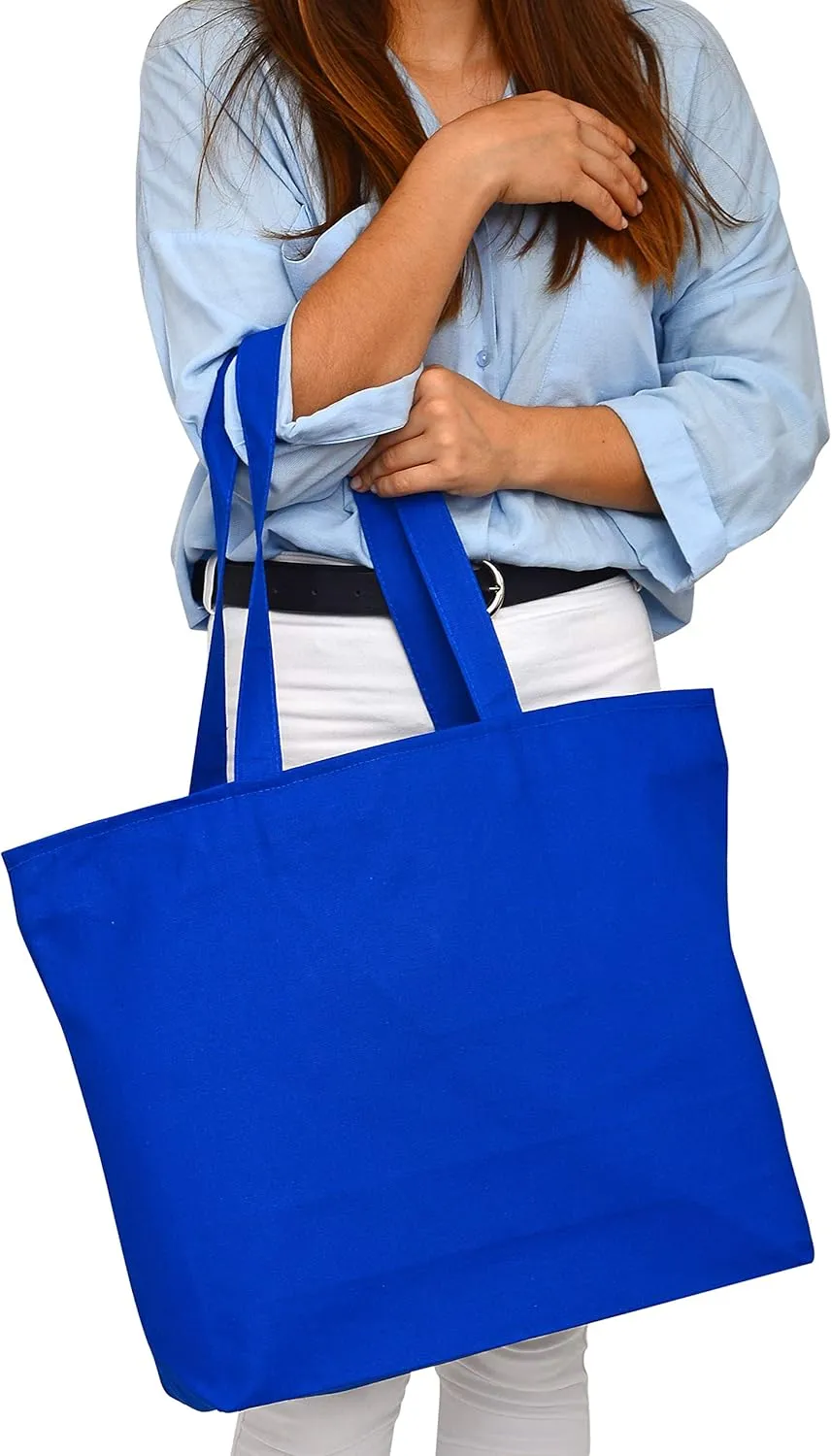 TBF Heavy Canvas Large Tote Bag with Zippered Closure for Beach, Grocery Shopping, Travel Bags