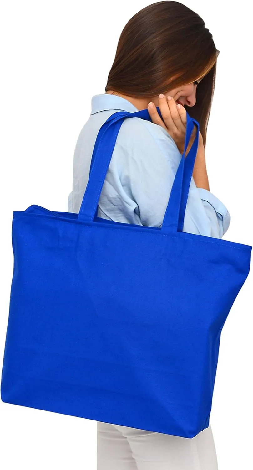 TBF Heavy Canvas Large Tote Bag with Zippered Closure for Beach, Grocery Shopping, Travel Bags