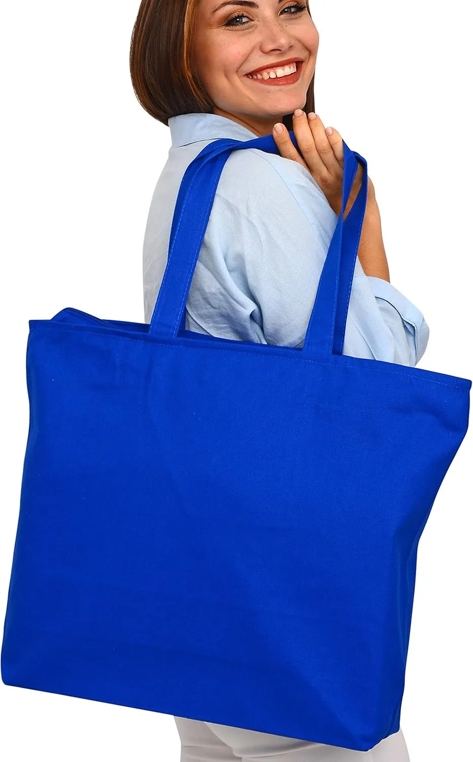 TBF Heavy Canvas Large Tote Bag with Zippered Closure for Beach, Grocery Shopping, Travel Bags