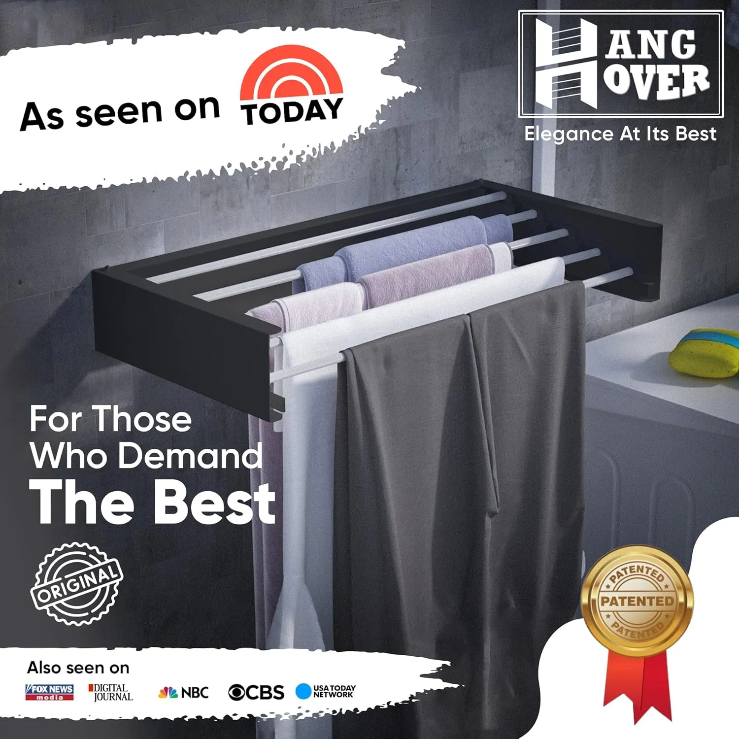 TCO ADVENTURES Wall Mounted Foldable Drying Rack 27.5" Elegant Matte Invisible Hanger | Folding Stainless Steel Collapsible Space Saver with 11.5 Feet Drying Capacity (Medium, Black)
