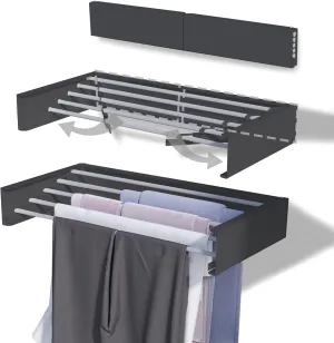 TCO ADVENTURES Wall Mounted Foldable Drying Rack 27.5" Elegant Matte Invisible Hanger | Folding Stainless Steel Collapsible Space Saver with 11.5 Feet Drying Capacity (Medium, Black)