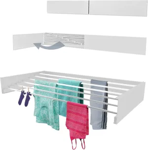 TCO ADVENTURES Wall Mounted Foldable Drying Rack 40" Elegant Matte Invisible Hanger | Folding Stainless Steel Collapsible Space Saver with 20 Feet Drying Capacity (Large, Signal White)